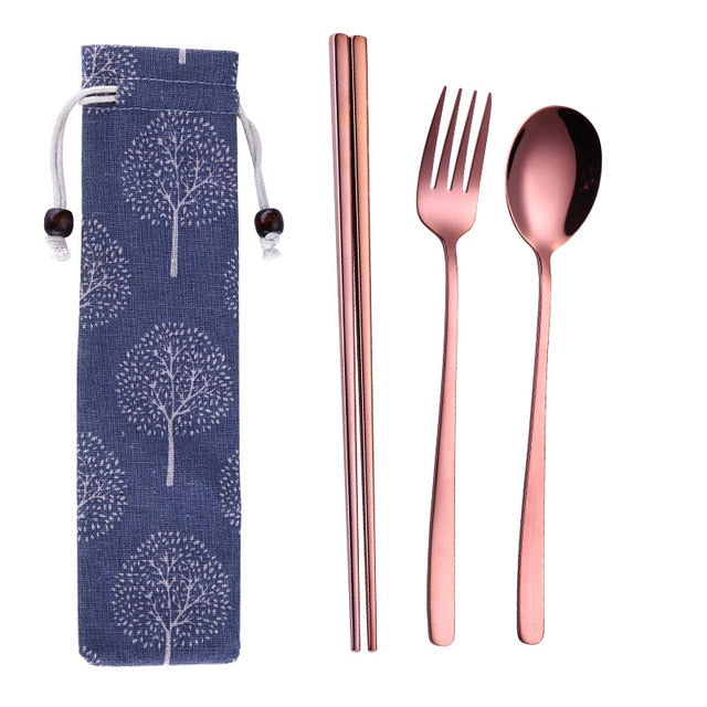 Reusable Stainless Steel Travel Cutlery Set with Pouch