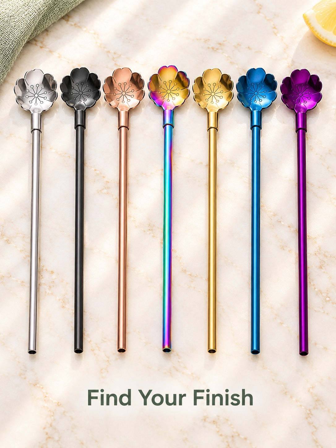 Stainless Steel Flower Straw Spoon for Iced Drinks