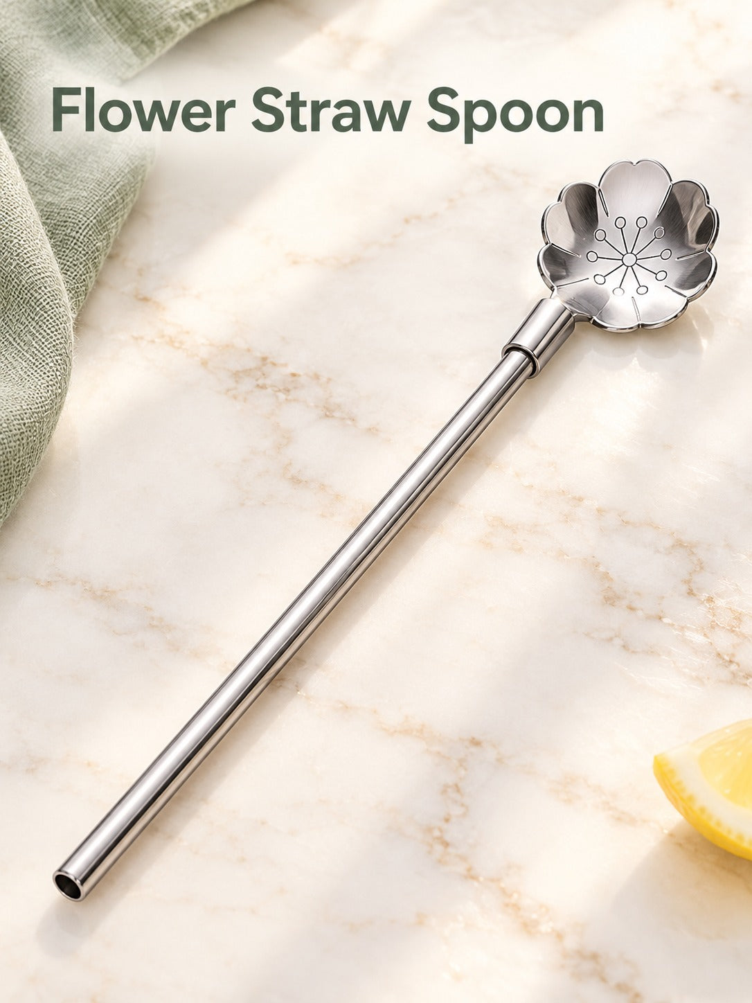 Stainless Steel Flower Straw Spoon for Iced Drinks