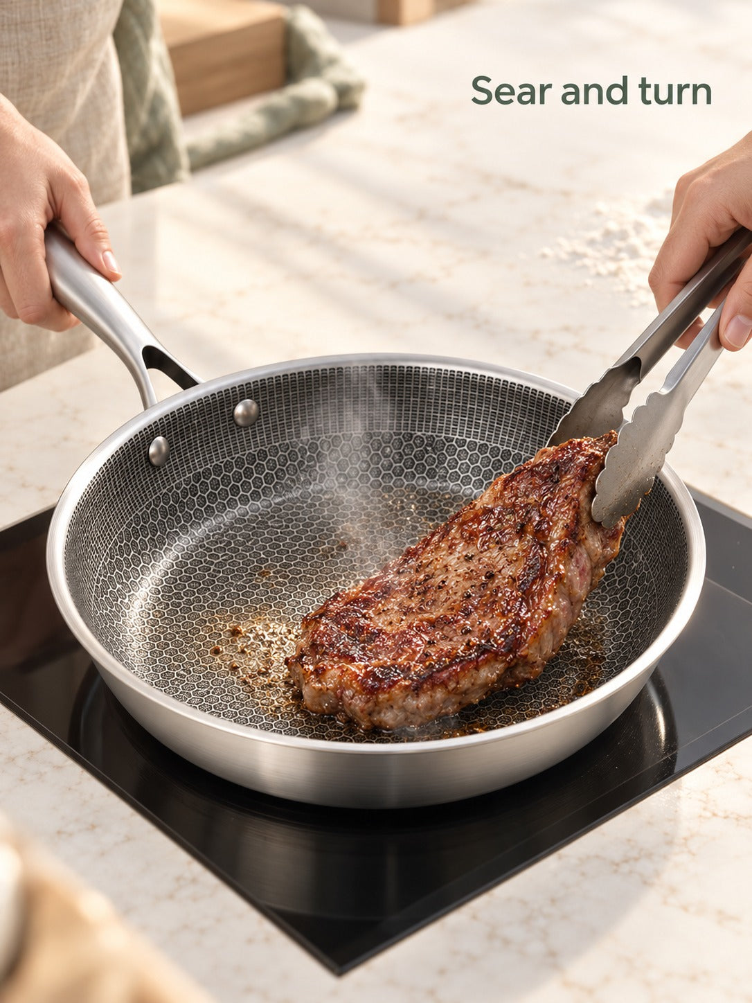 Stainless Steel Honeycomb Frying Pan for Eggs and Steak
