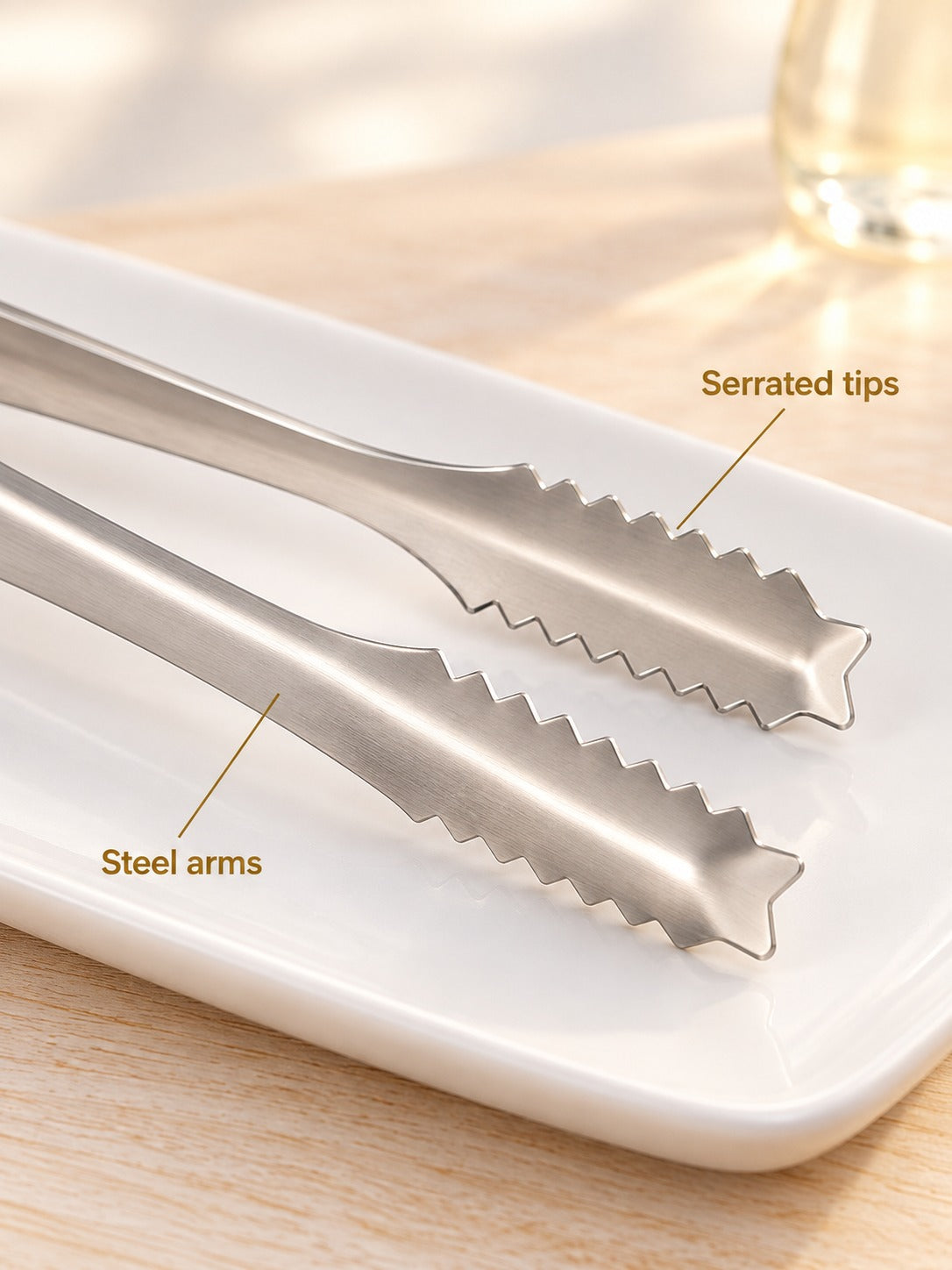 Stainless Steel Ice Cube Tongs with Serrated Grip Tips