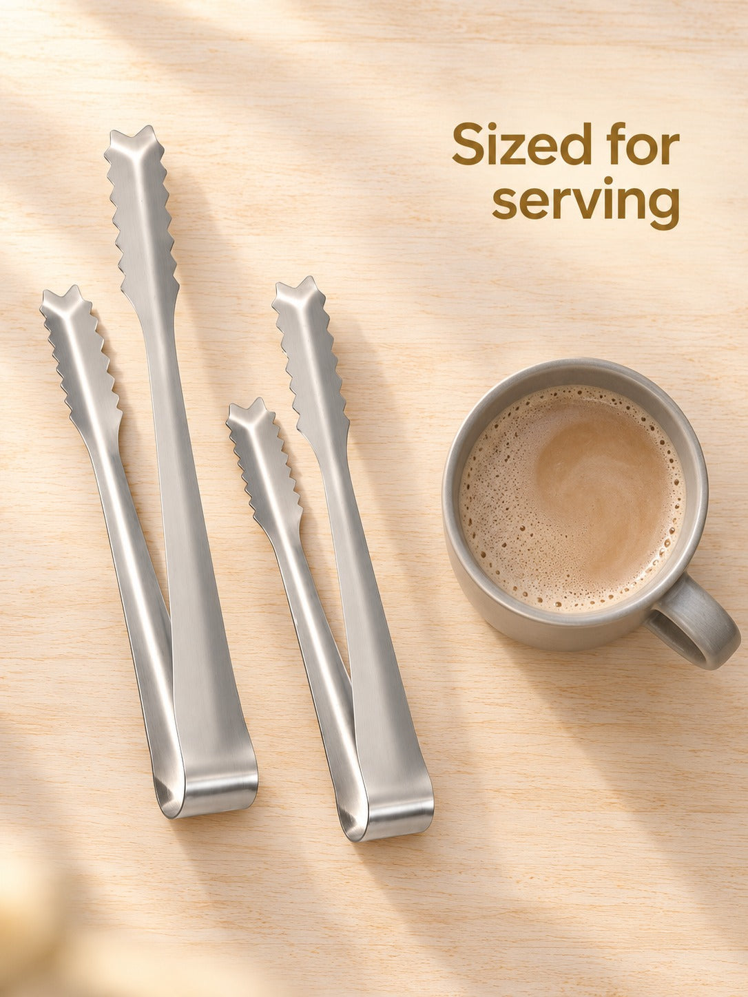Stainless Steel Ice Cube Tongs with Serrated Grip Tips