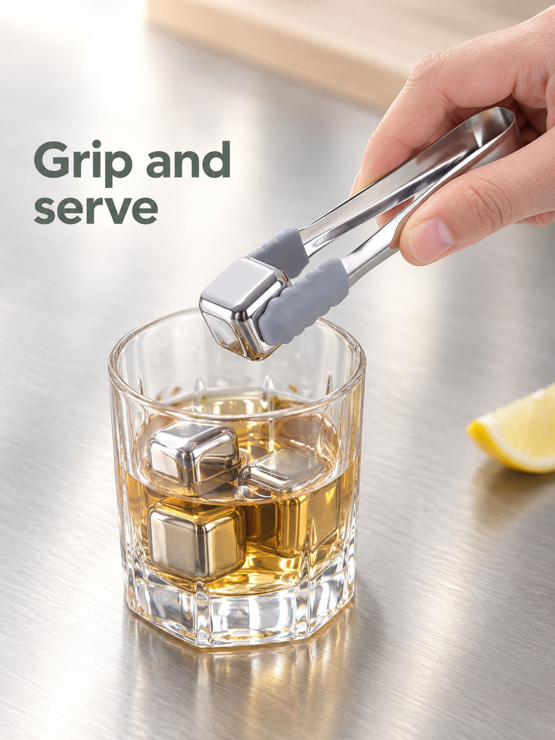 Stainless Steel Ice Tongs with Non-Slip Silicone Grip
