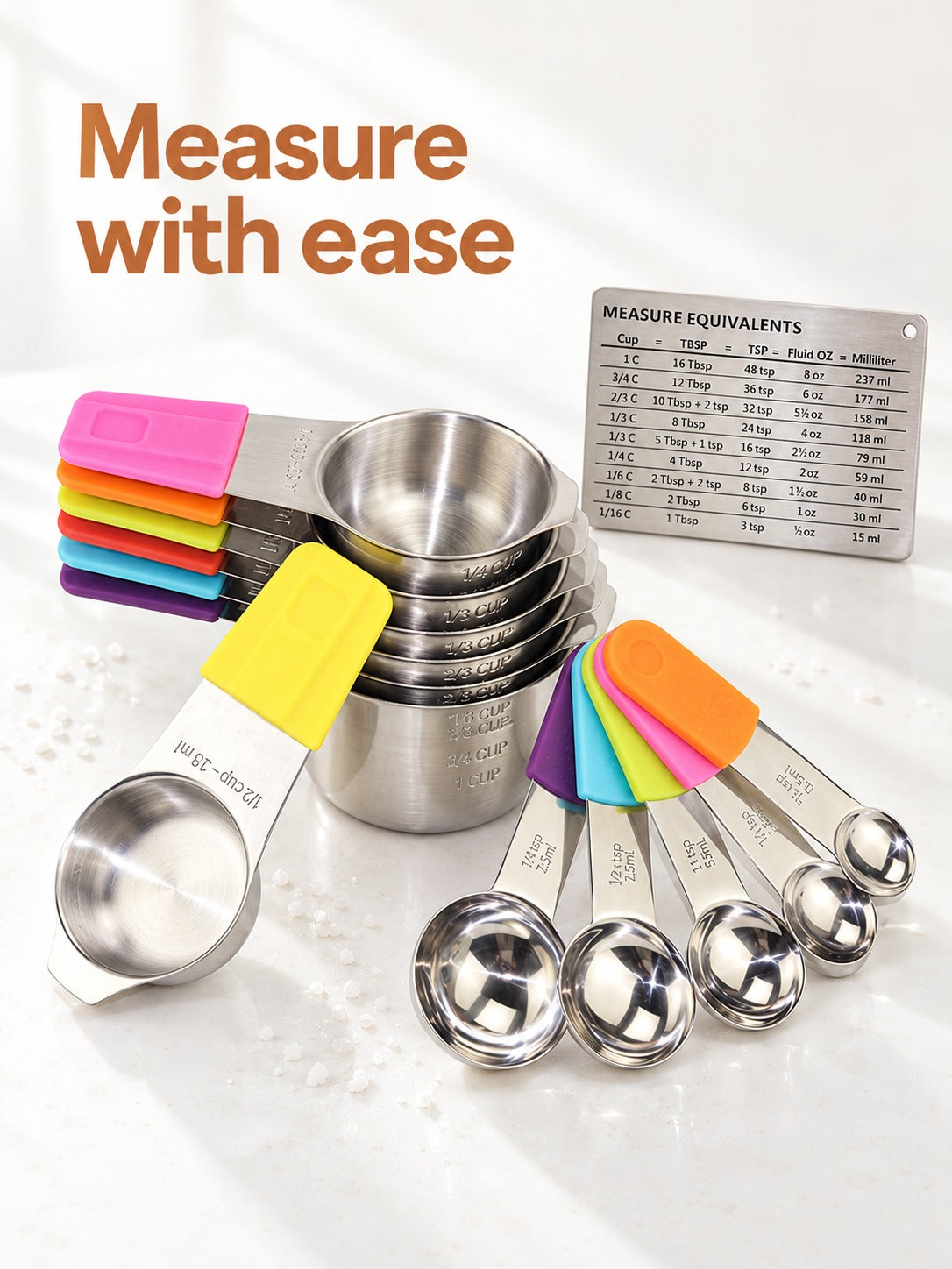 Stainless Steel Measuring Cup and Spoon Set, Magnetic