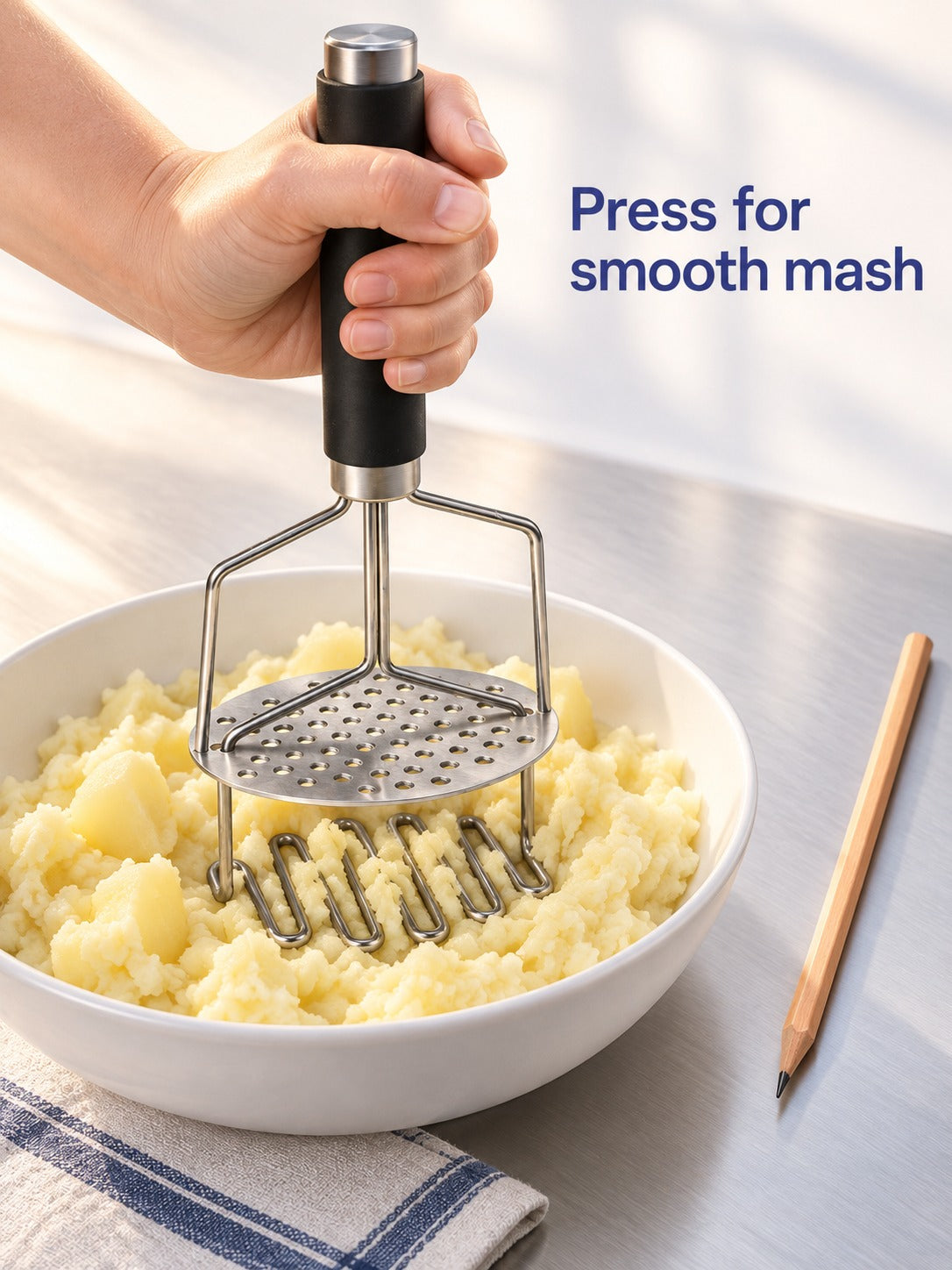 Stainless Steel Potato Masher for Smooth, Lump-Free Mash