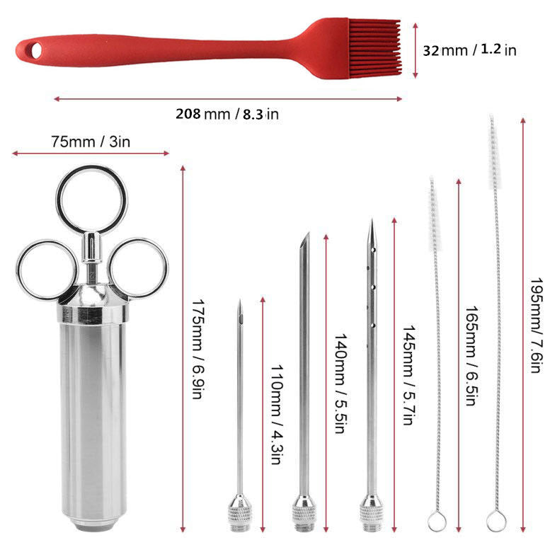 Stainless Steel Turkey Injector Kit: 3 Needles, Brushes