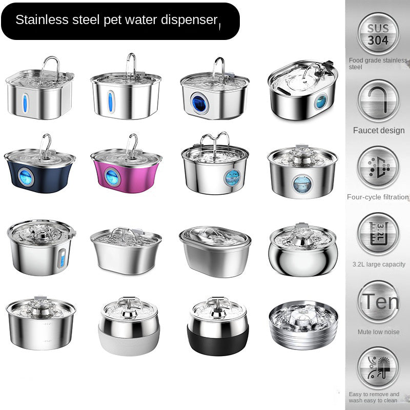 Stainless Steel Pet Water Fountain for Quiet Hydration