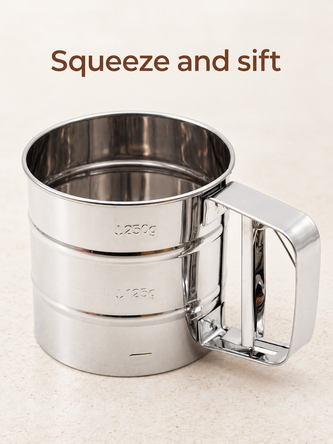 Stainless Steel Squeeze Flour Sifter for Smooth Baking
