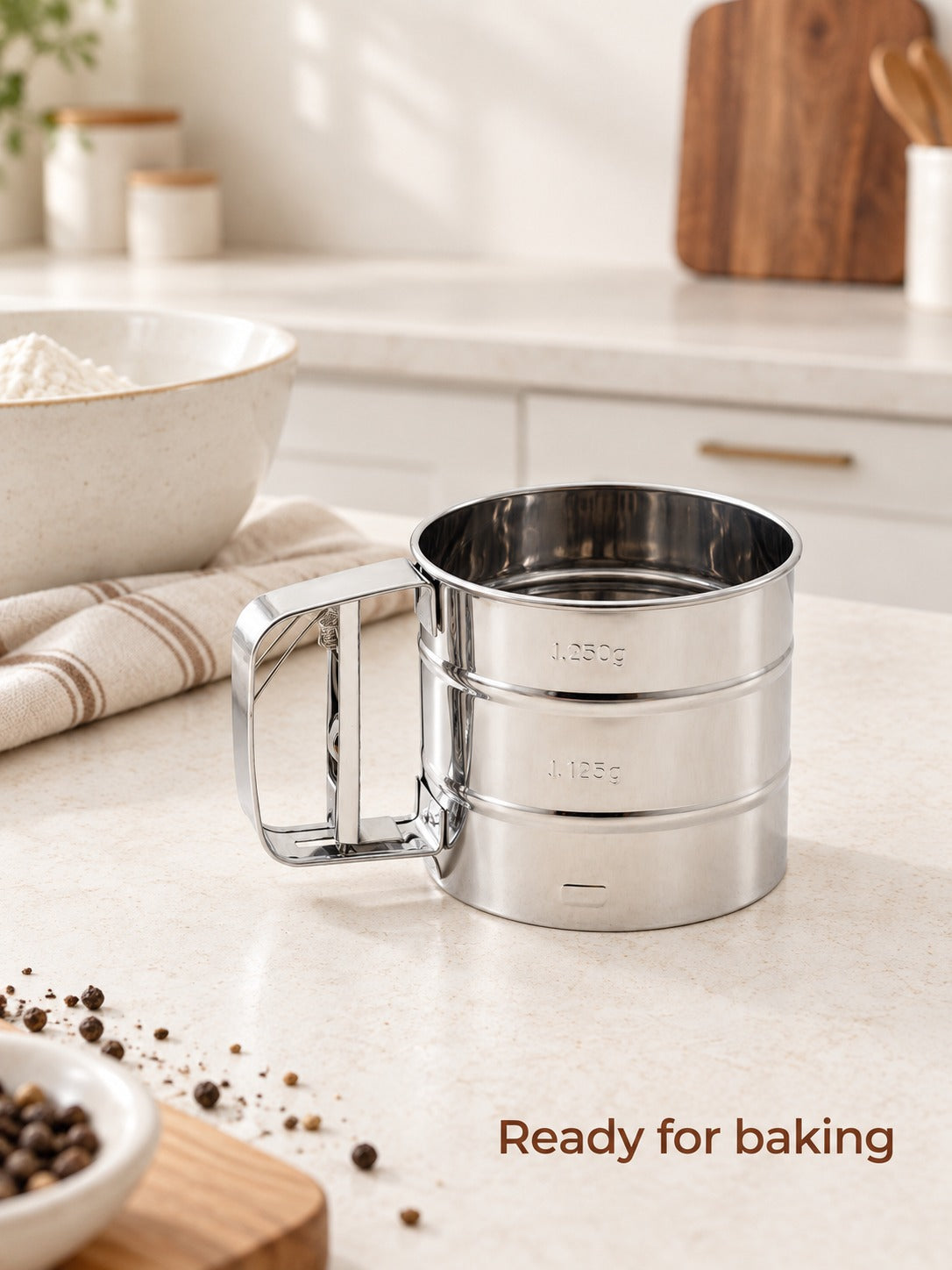 Stainless Steel Squeeze Flour Sifter for Smooth Baking