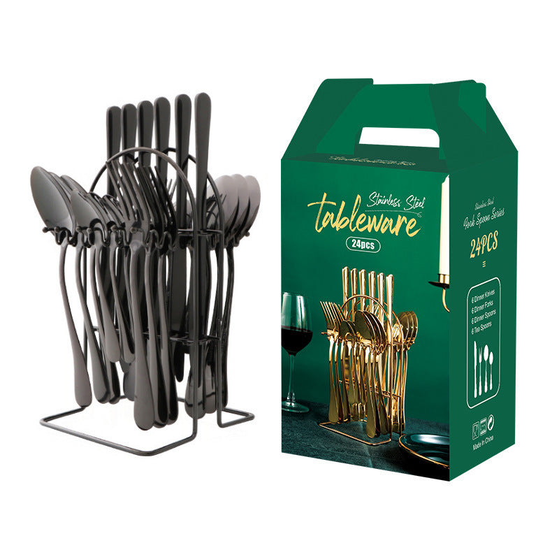 Stainless Steel Flatware Set, 24 Piece Gold with Rack