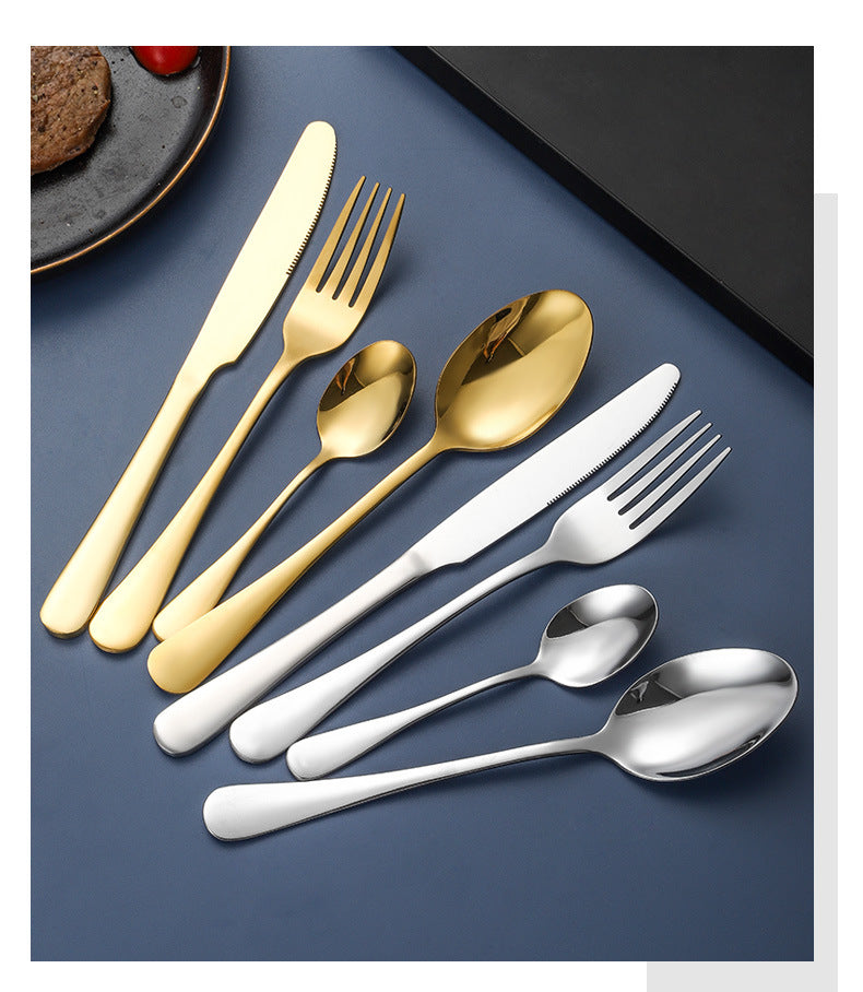 Stainless Steel Flatware Set, 24 Piece Gold with Rack