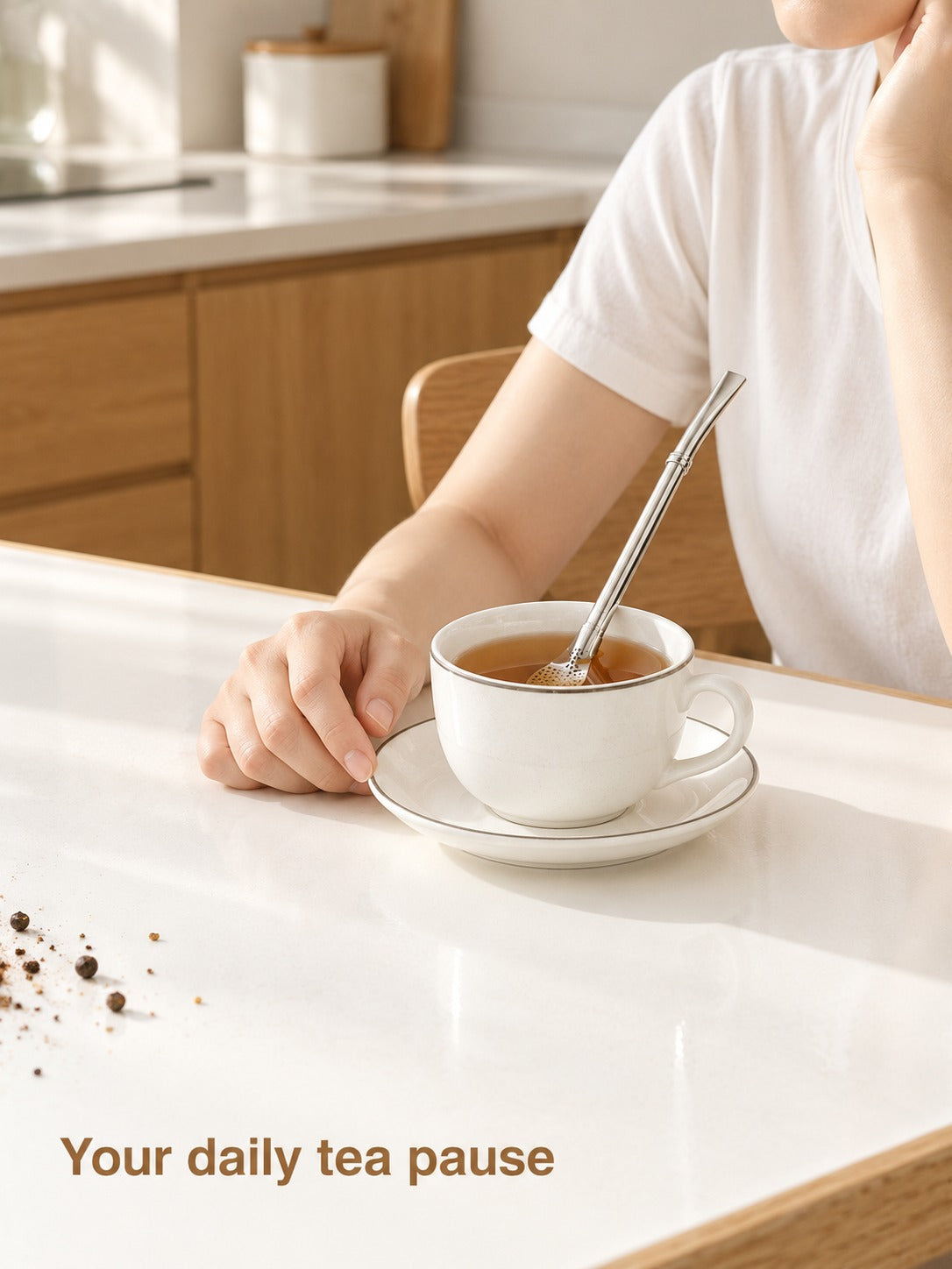 Reusable Stainless Steel Tea Straw with Built-In Strainer