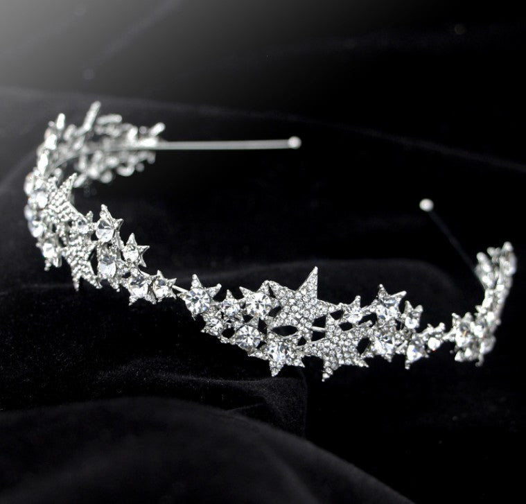 Crystal Star Crown Bridal Headband for Wedding Hair