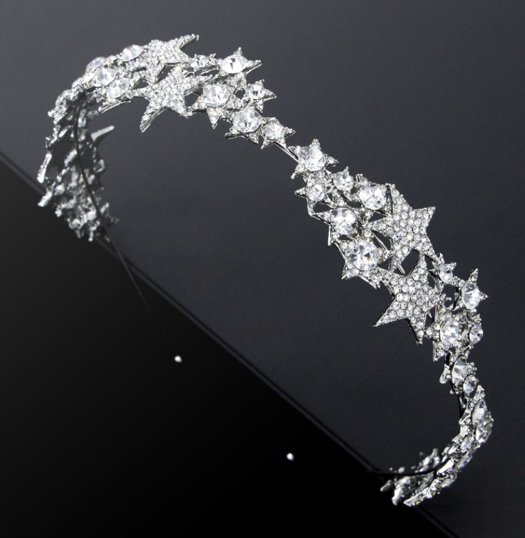 Crystal Star Crown Bridal Headband for Wedding Hair