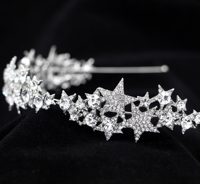 Crystal Star Crown Bridal Headband for Wedding Hair