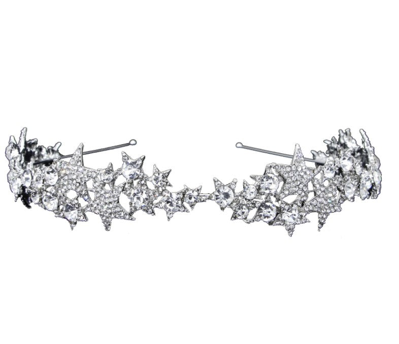 Crystal Star Crown Bridal Headband for Wedding Hair