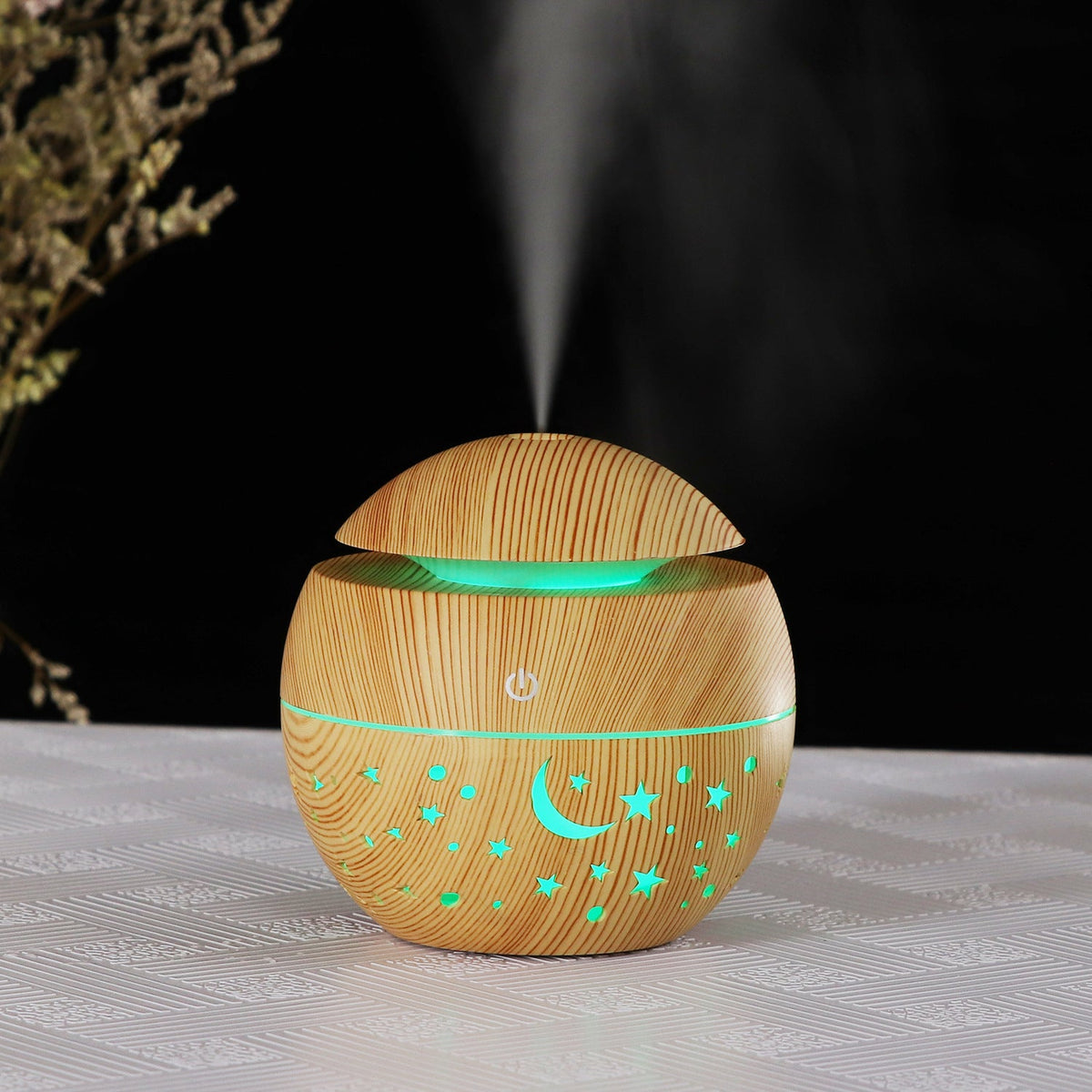 Wood Grain Aroma Diffuser with Star Moon Light