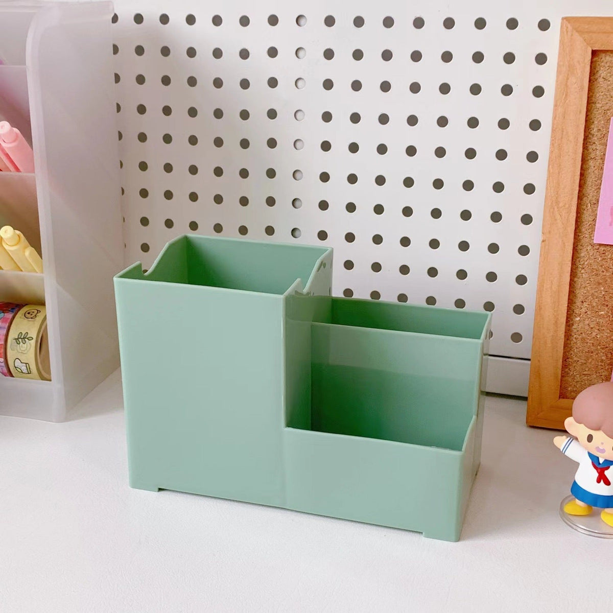 White Desk Organizer with Pen Holder and Phone Stand