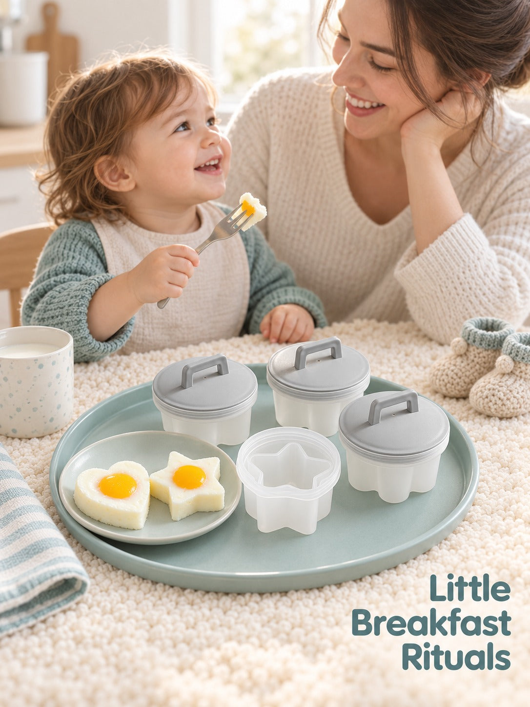 Steamed Egg Mold Set for Kids, Heart Star Flower Shapes