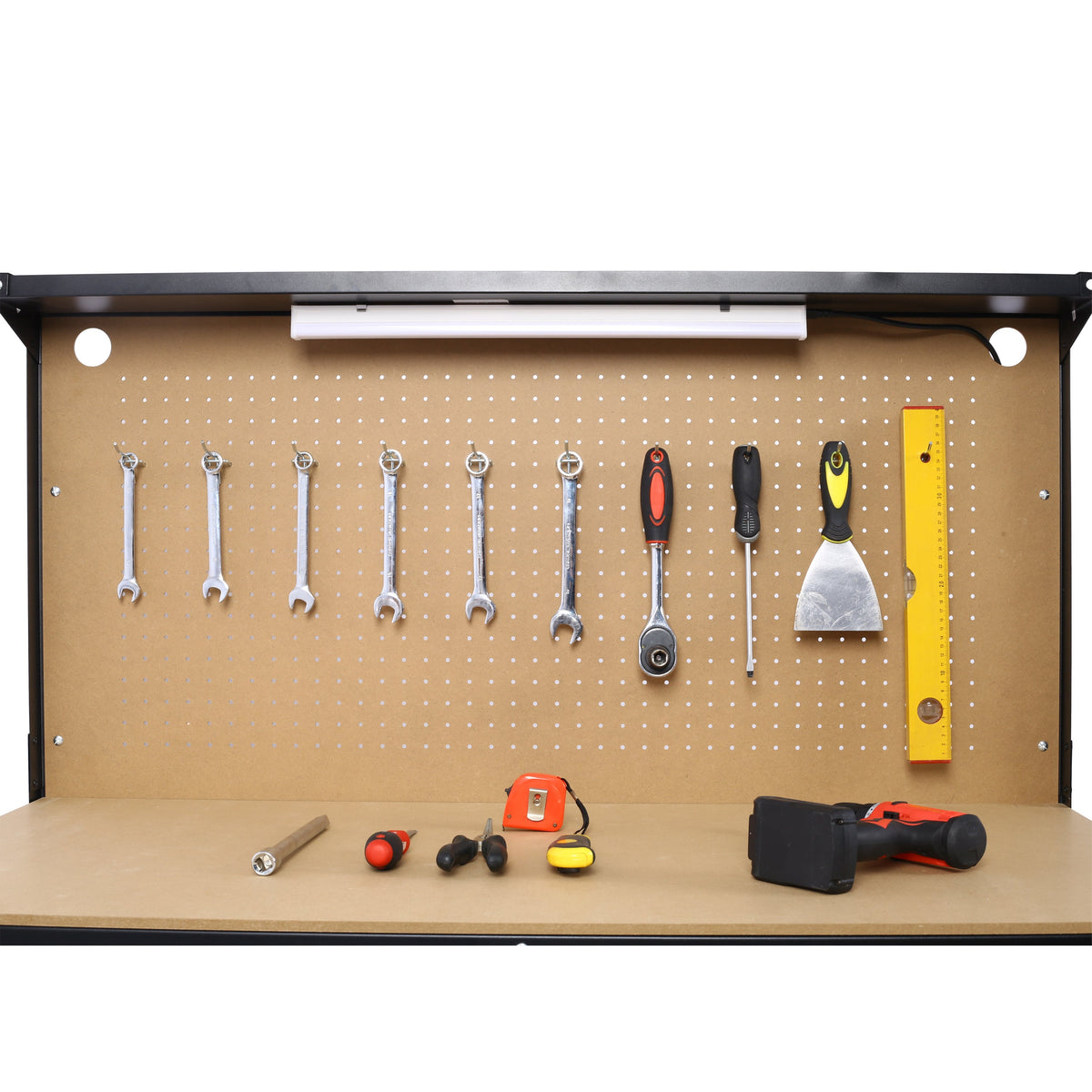 Steel Workbench with Drawer, Pegboard & Power Outlets