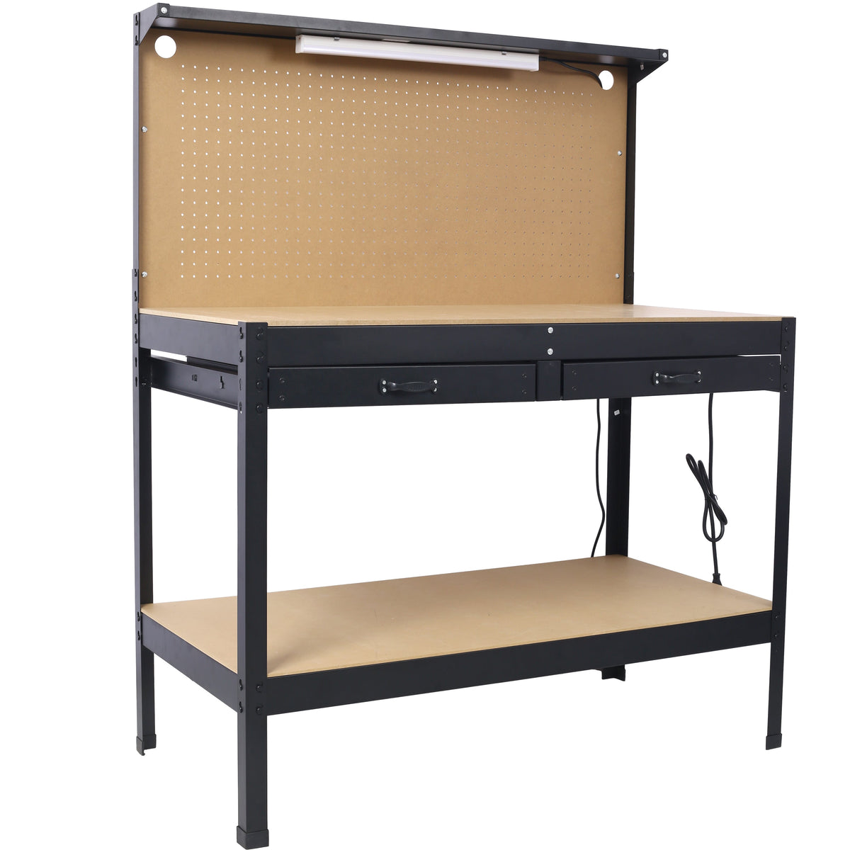Steel Workbench with Drawer, Pegboard & Power Outlets
