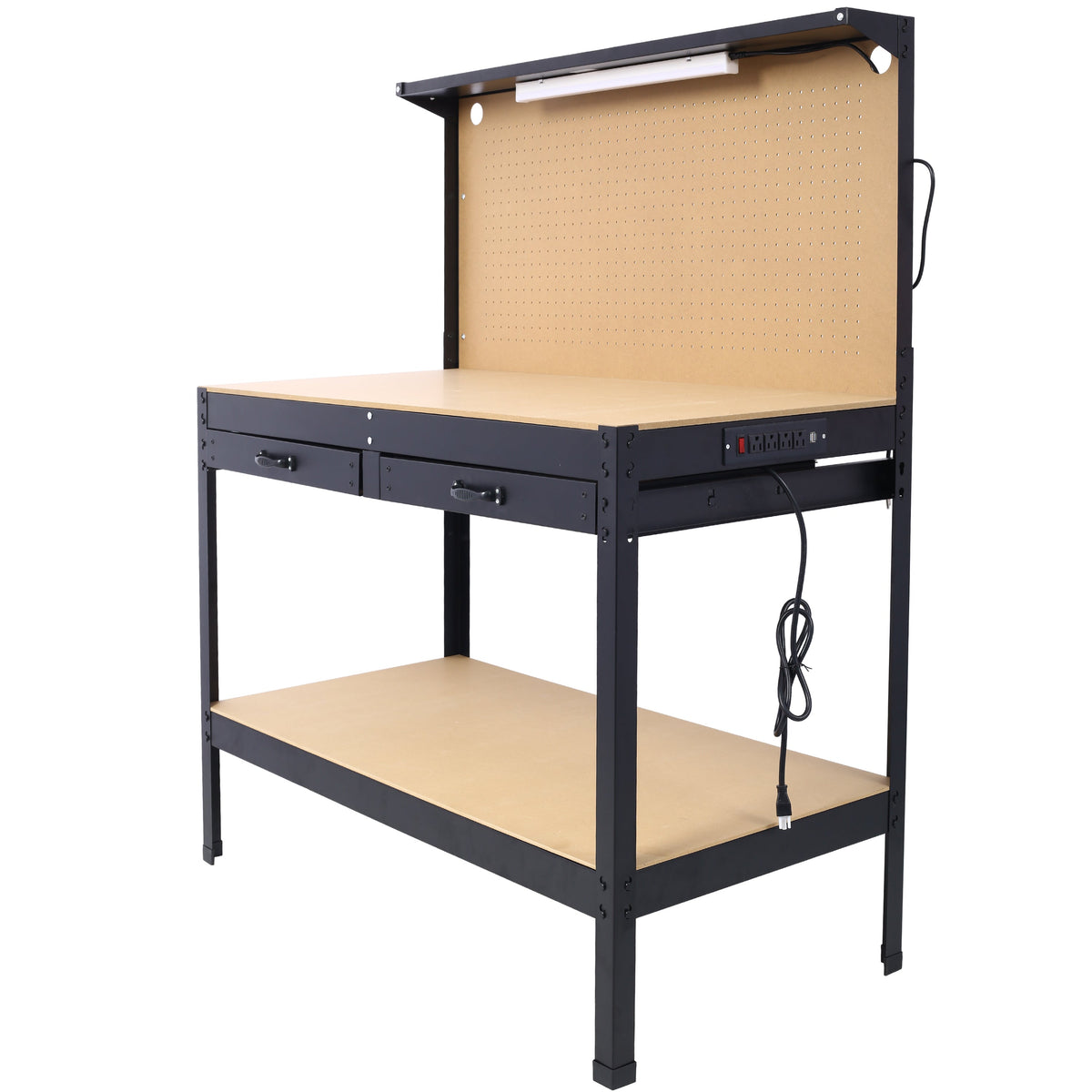 Steel Workbench with Drawer, Pegboard & Power Outlets