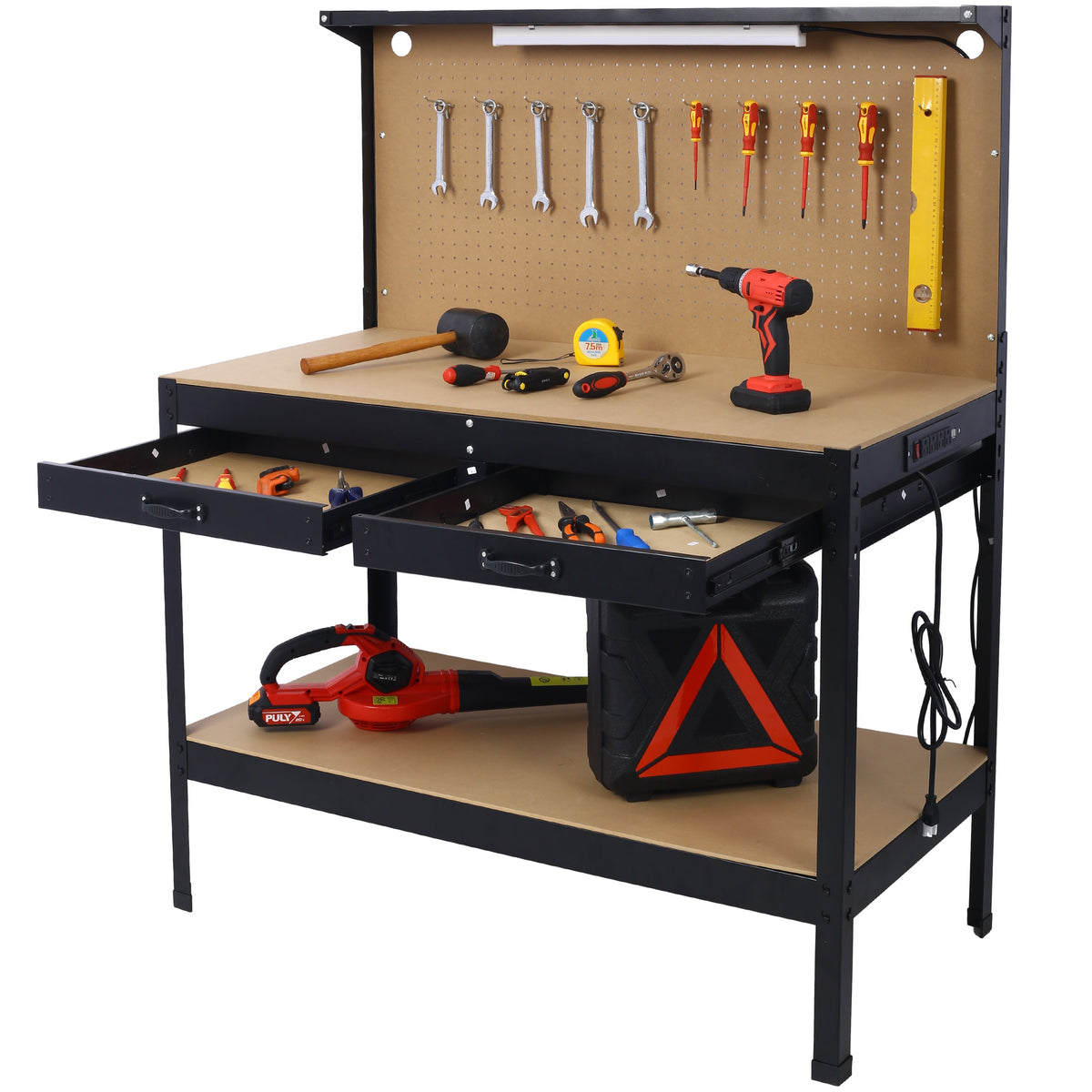 Steel Workbench with Drawer, Pegboard & Power Outlets
