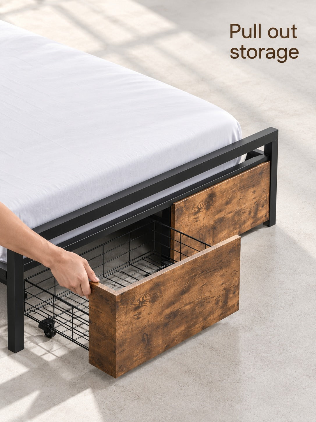 Storage Bed Frame with Charging Station & LED Light