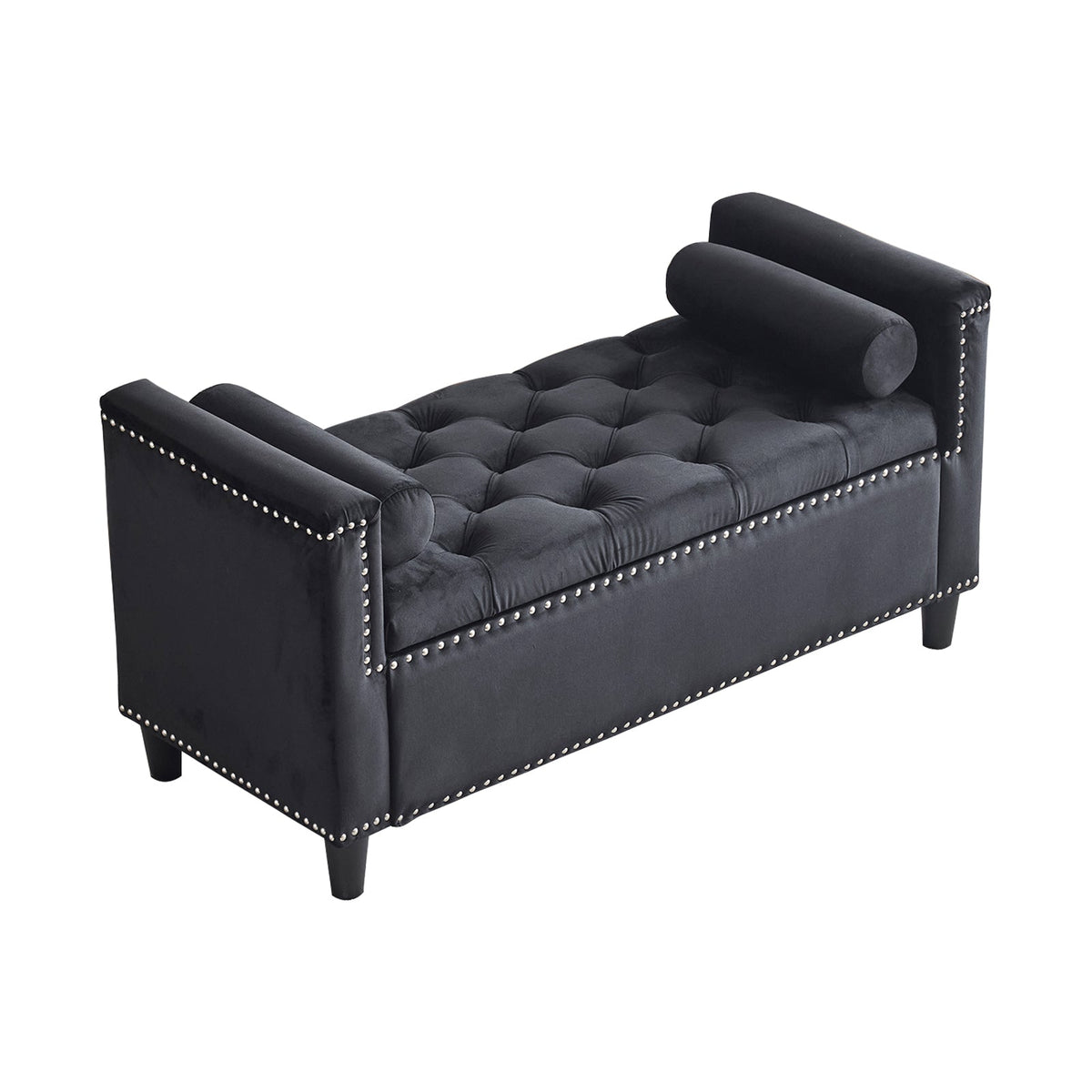 Black Velvet Storage Bench with Tufted Lift Top