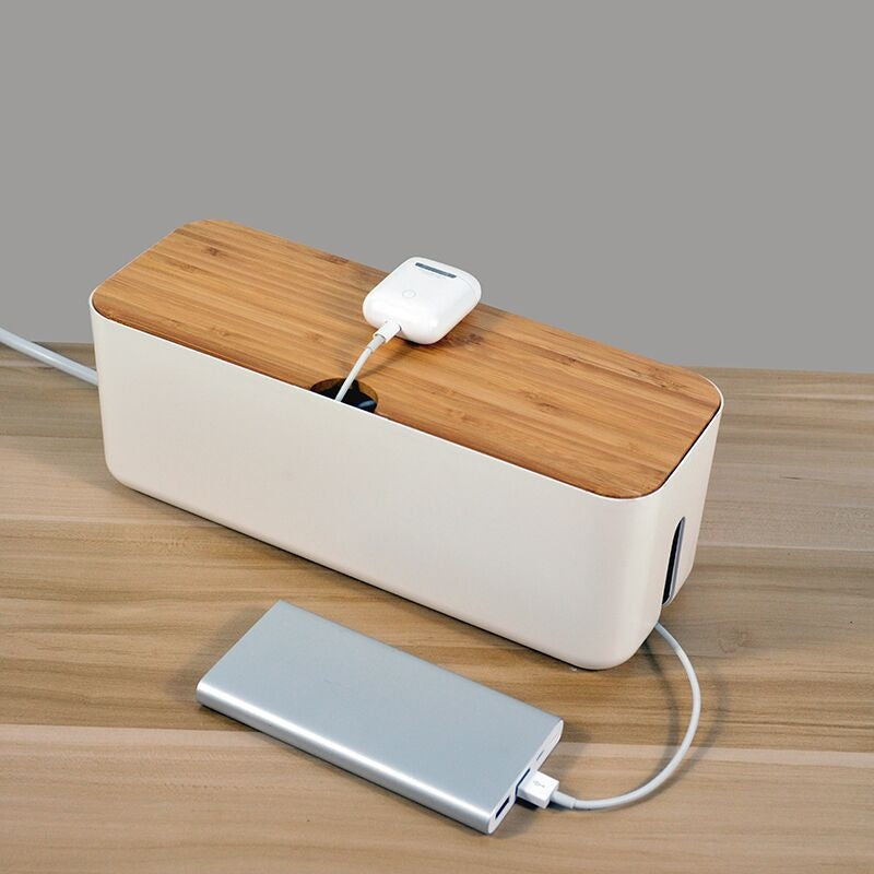 Cable Storage Box with Wood Lid for Hidden Power Strips