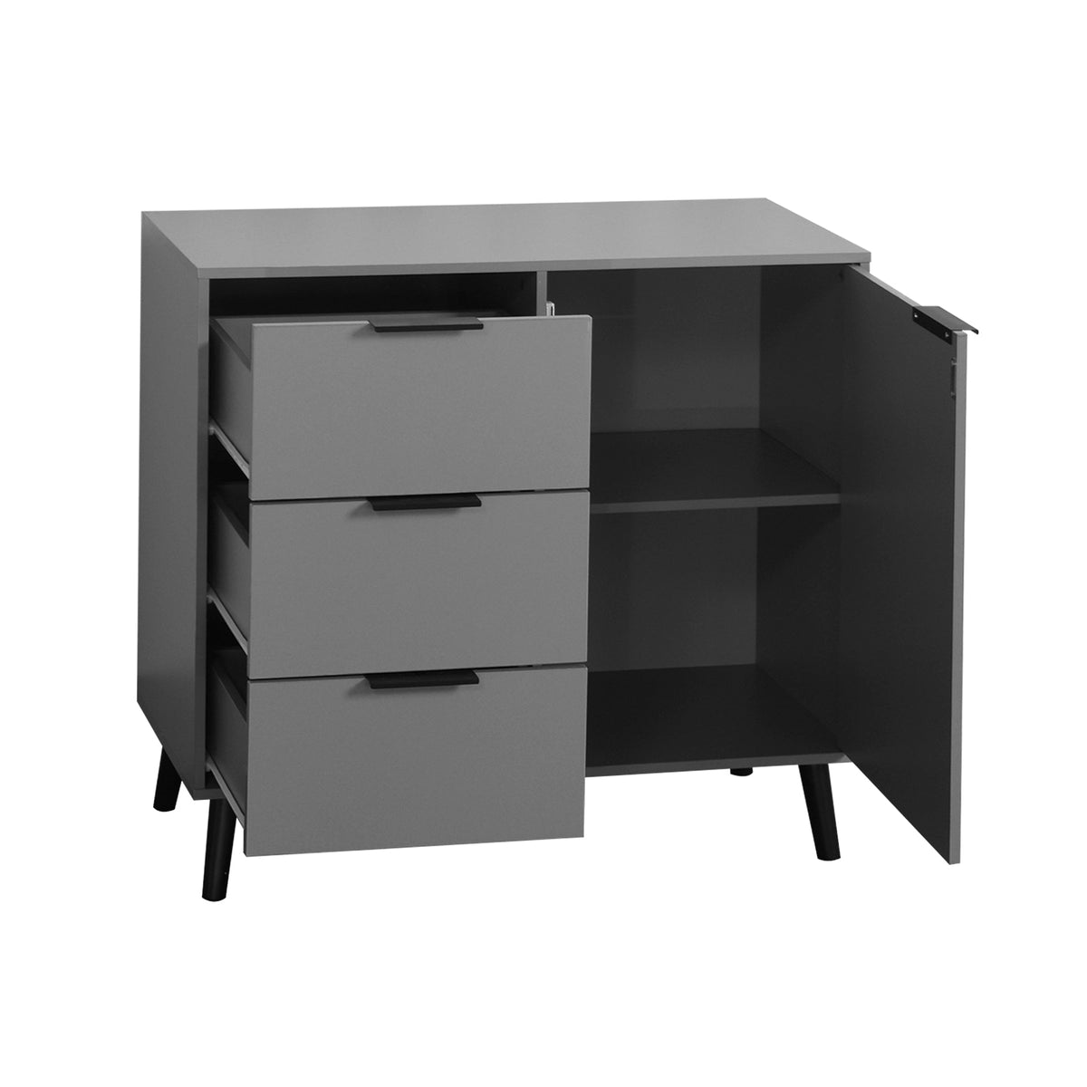 Gray Storage Cabinet with 3 Drawers, Door and Shelf