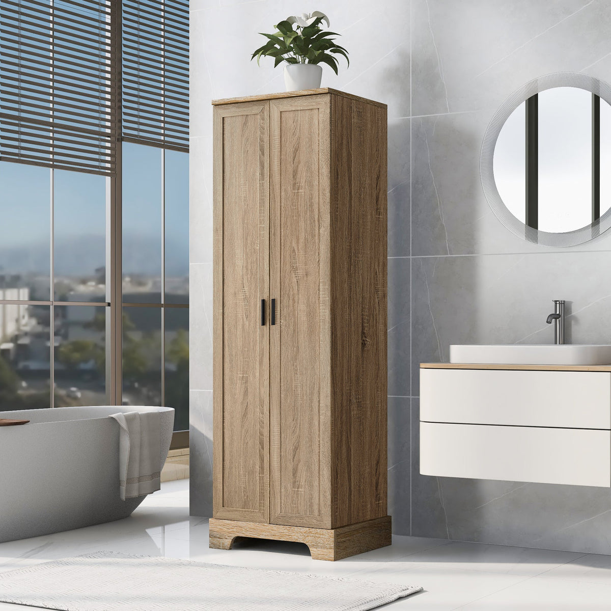 Two-Door Bathroom Storage Cabinet with Adjustable Shelves