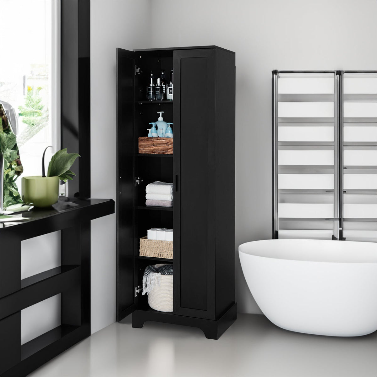 Bathroom Storage Cabinet with Doors and Adjustable Shelf