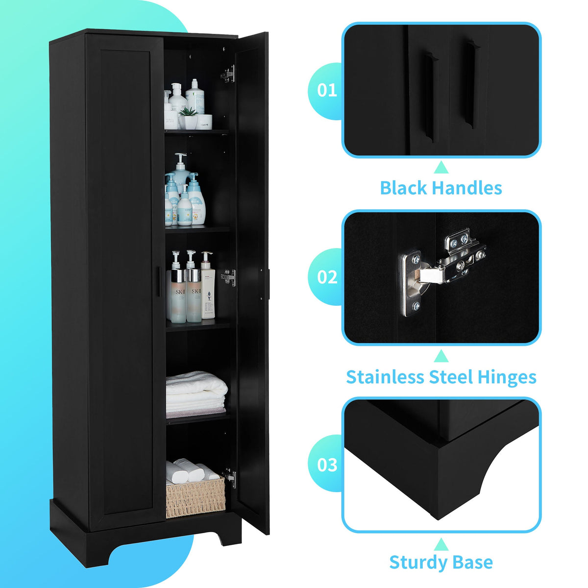 Bathroom Storage Cabinet with Doors and Adjustable Shelf