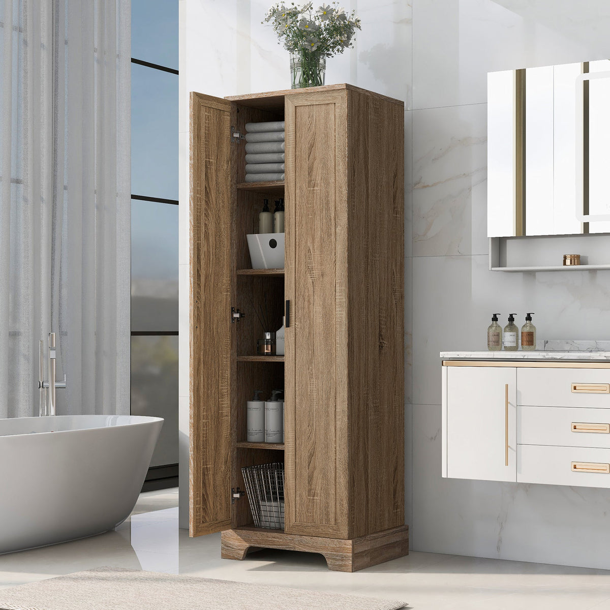 Two-Door Bathroom Storage Cabinet with Adjustable Shelves