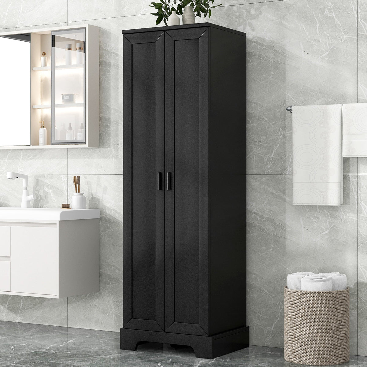 Bathroom Storage Cabinet with Doors and Adjustable Shelf