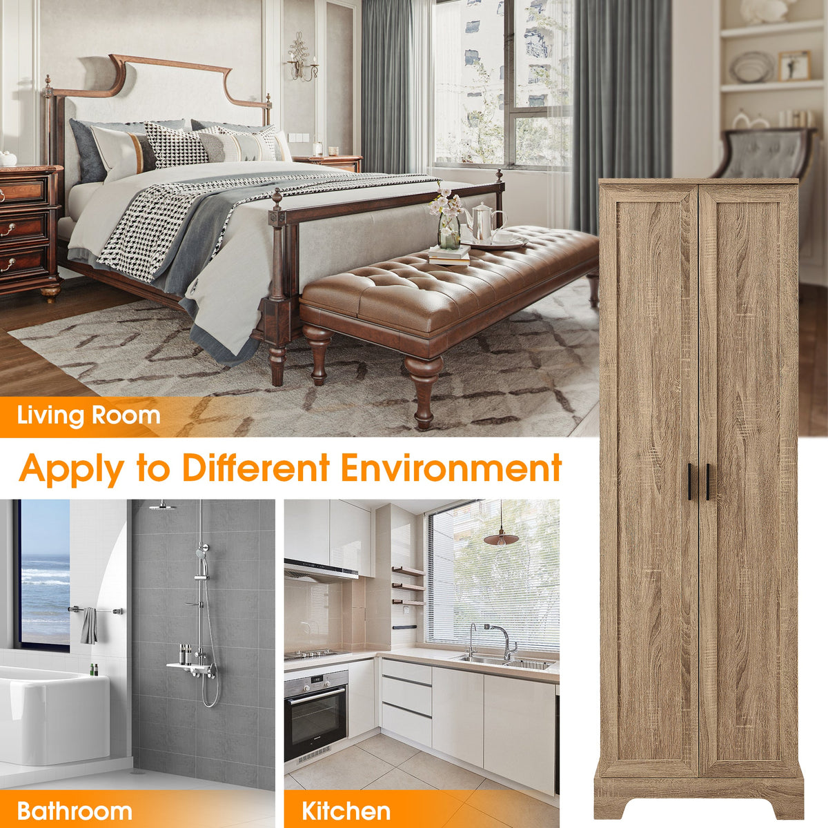 Two-Door Bathroom Storage Cabinet with Adjustable Shelves