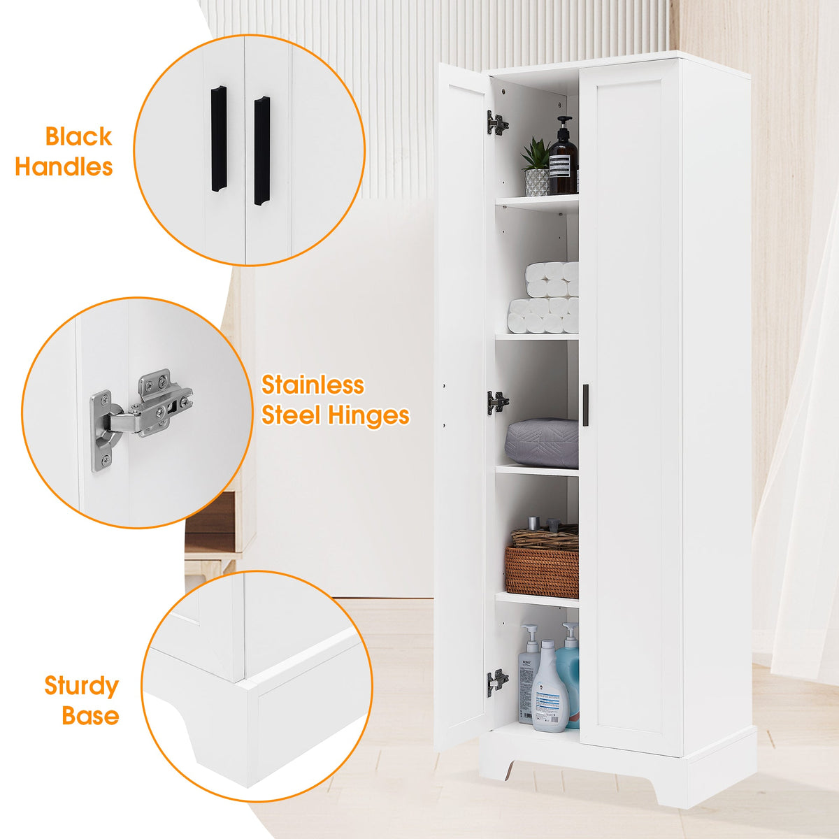 Bathroom Storage Cabinet with Doors and Adjustable Shelves