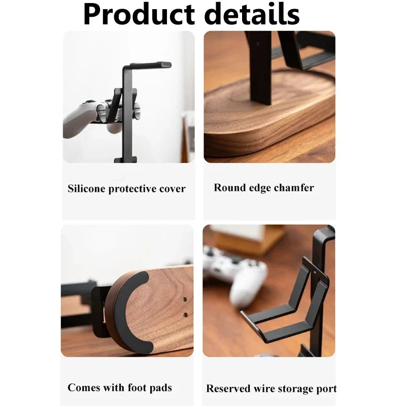 2-in-1 Headphone & Controller Stand, Walnut Aluminum