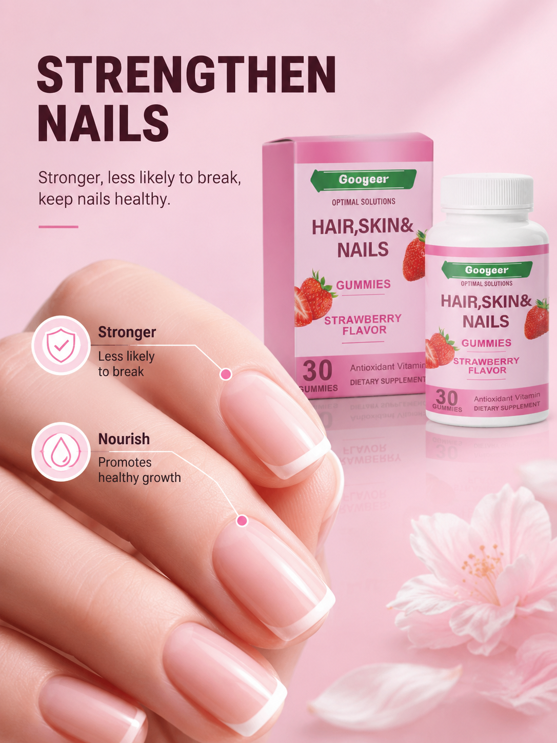 Strawberry Beauty Gummies – Hair, Skin & Nails Support, 30