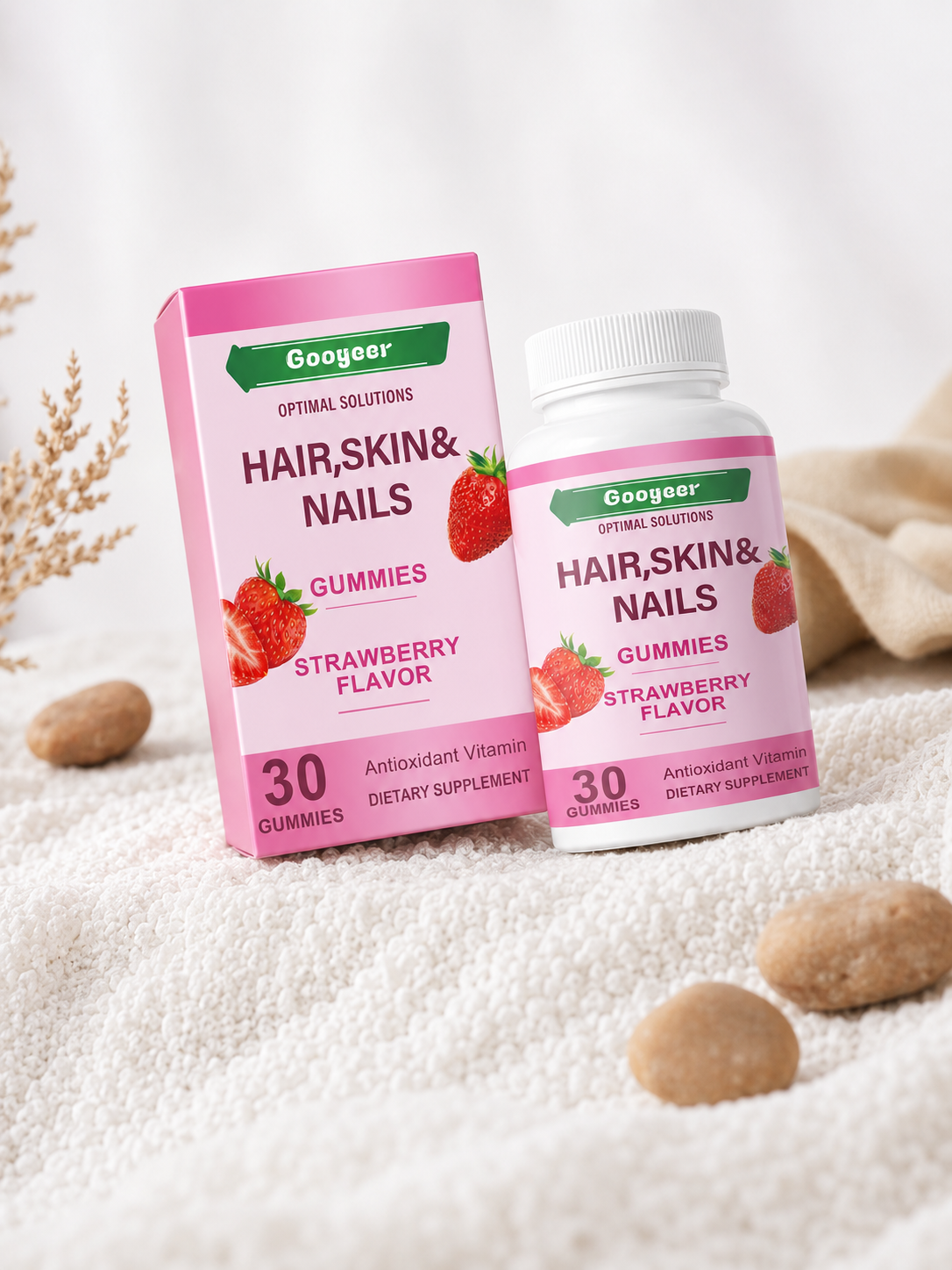 Strawberry Beauty Gummies – Hair, Skin & Nails Support, 30