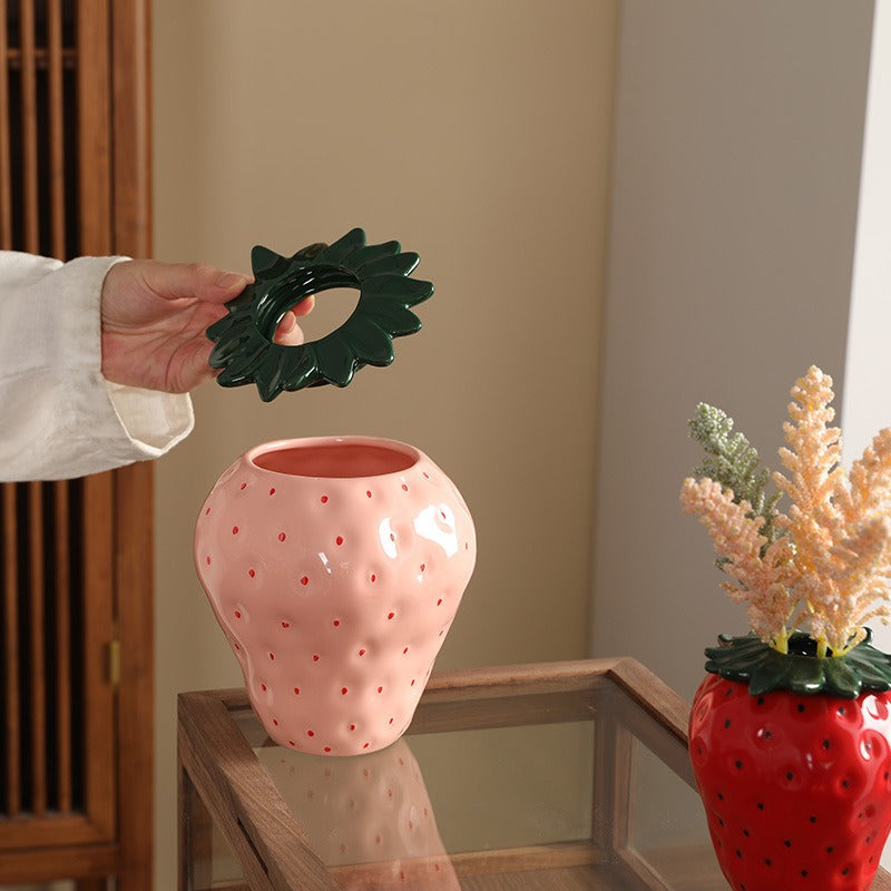 Strawberry Ceramic Vase for Playful Floral Displays