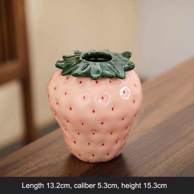 Strawberry Ceramic Vase for Playful Floral Displays
