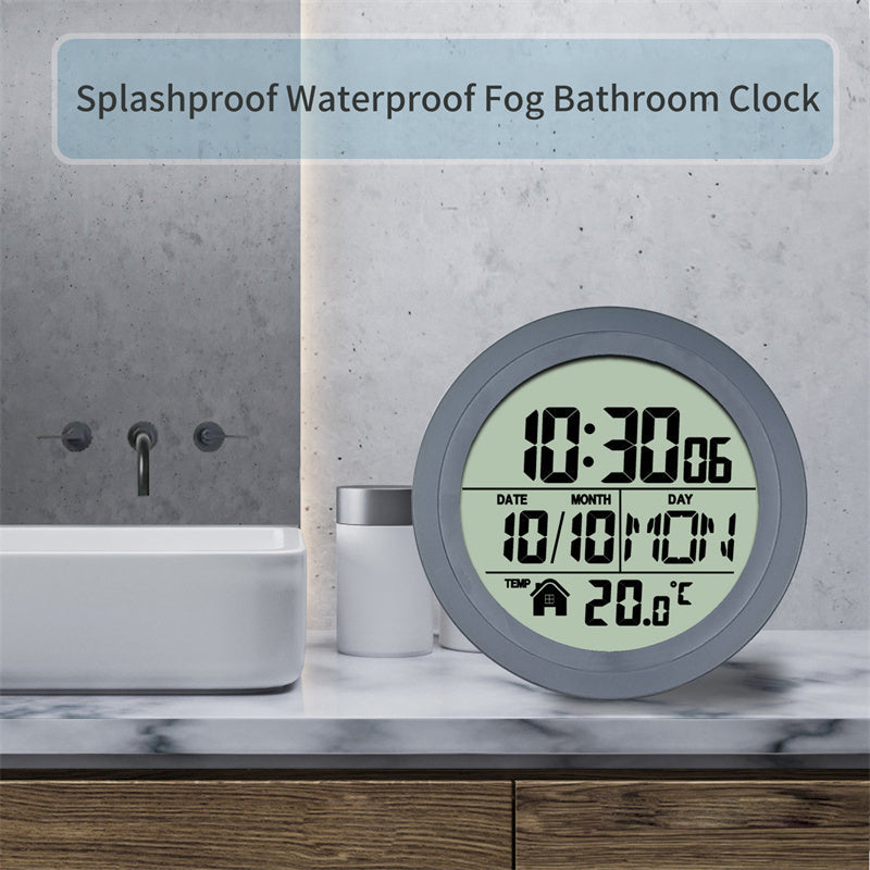 Digital Bathroom Wall Clock With No-Drill Mounting