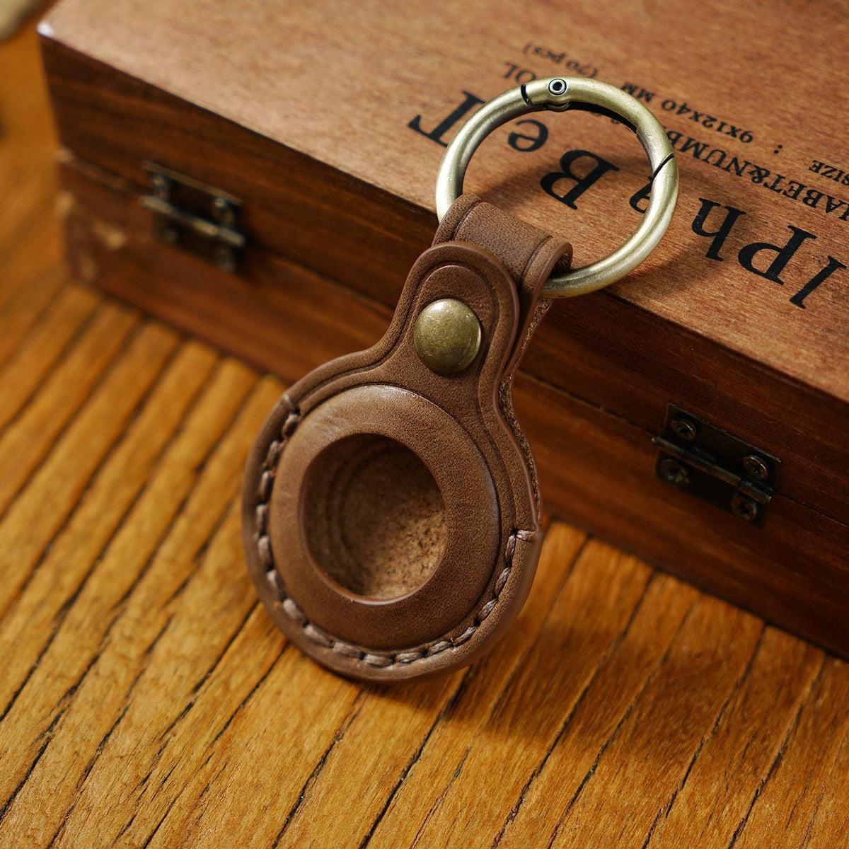 Leather AirTag Holder Case with Key Ring Protection