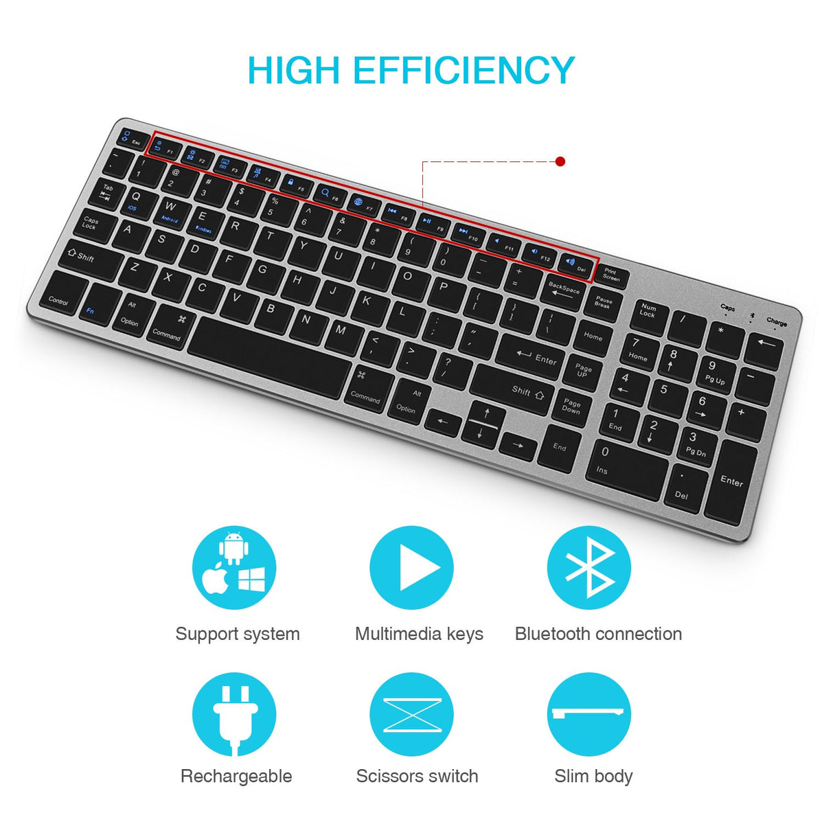 Full-Size Bluetooth Keyboard for iPad, Phone & Computer