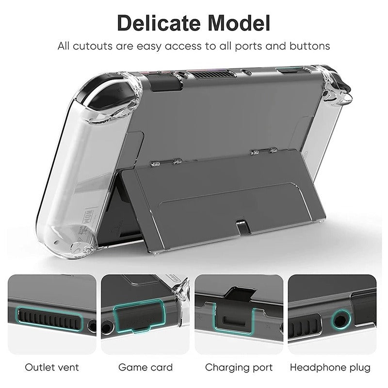 Crystal Clear Switch OLED Case with Kickstand & Joy-Con