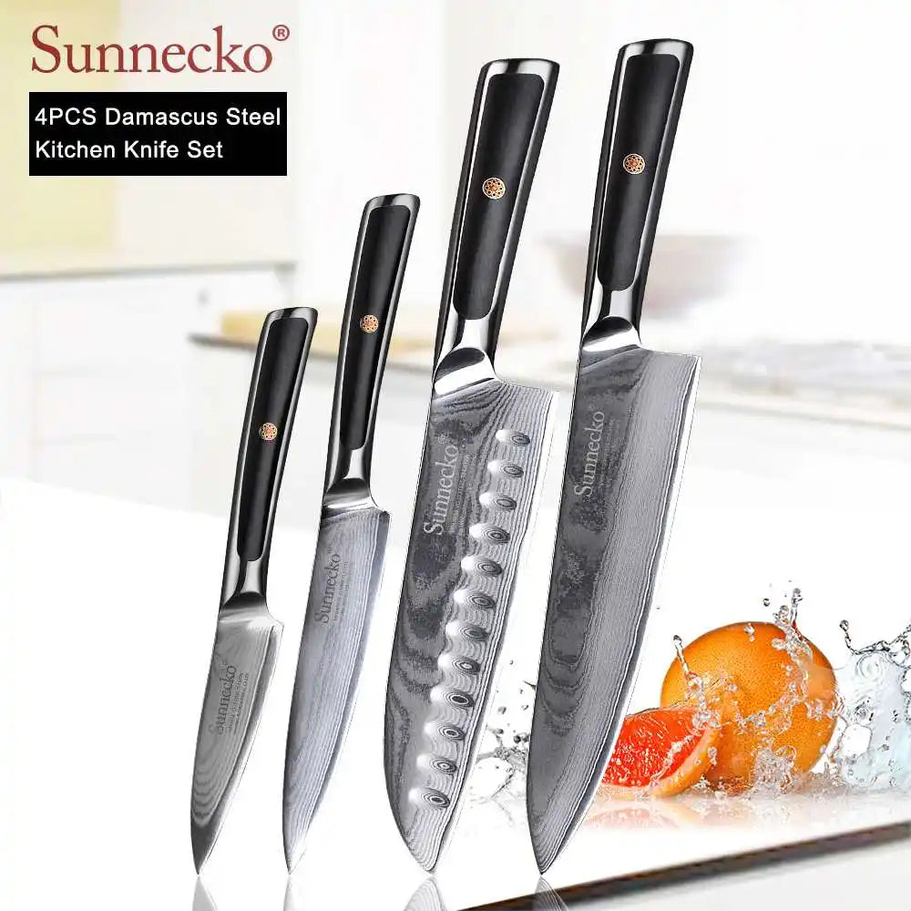4-Piece Damascus Steel Kitchen Knife Set, VG10 Core