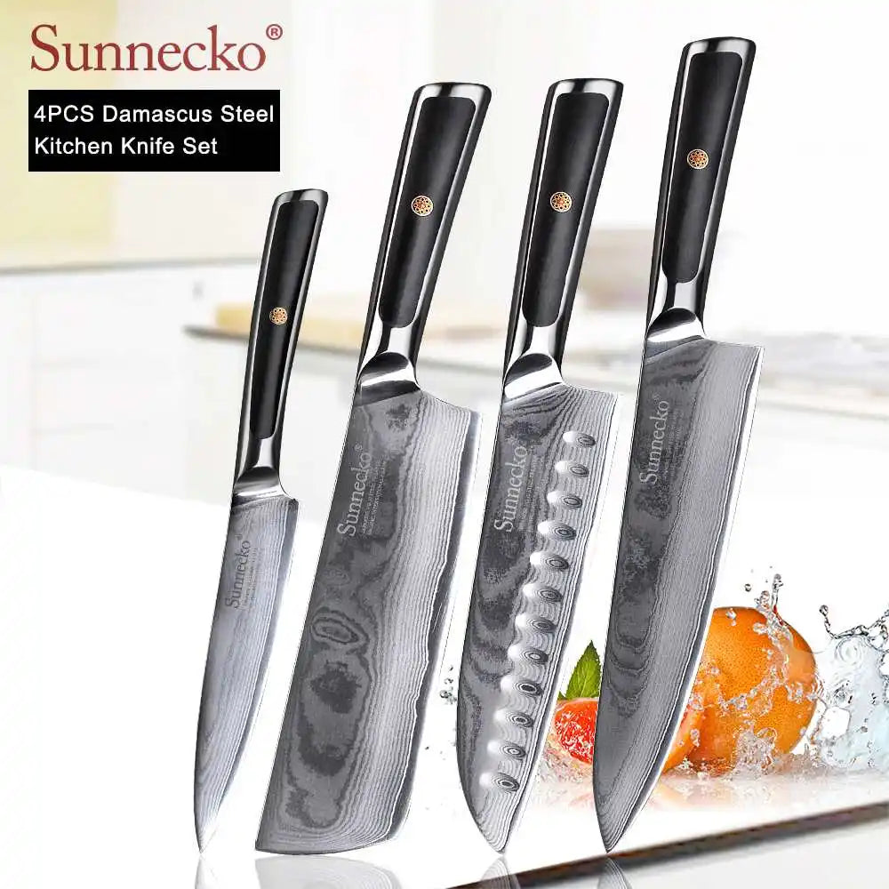 4-Piece Damascus Steel Kitchen Knife Set, VG10 Core
