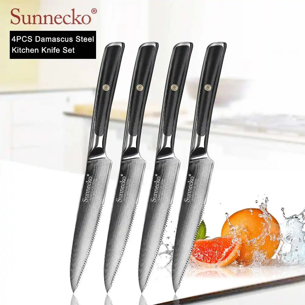 4-Piece Damascus Steel Kitchen Knife Set, VG10 Core